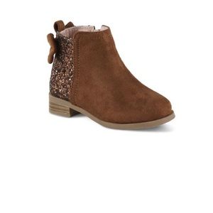 Toddler girls brown suede sparkle boot with bow